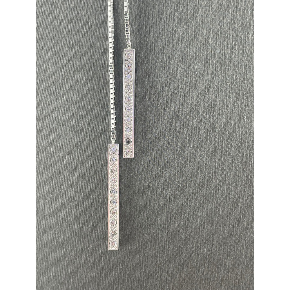Sterling Silver CZ Lariat Y Necklace Adjustable Box‎ Chain Pavé Bar Drop Pendant - Picture 2 of 10